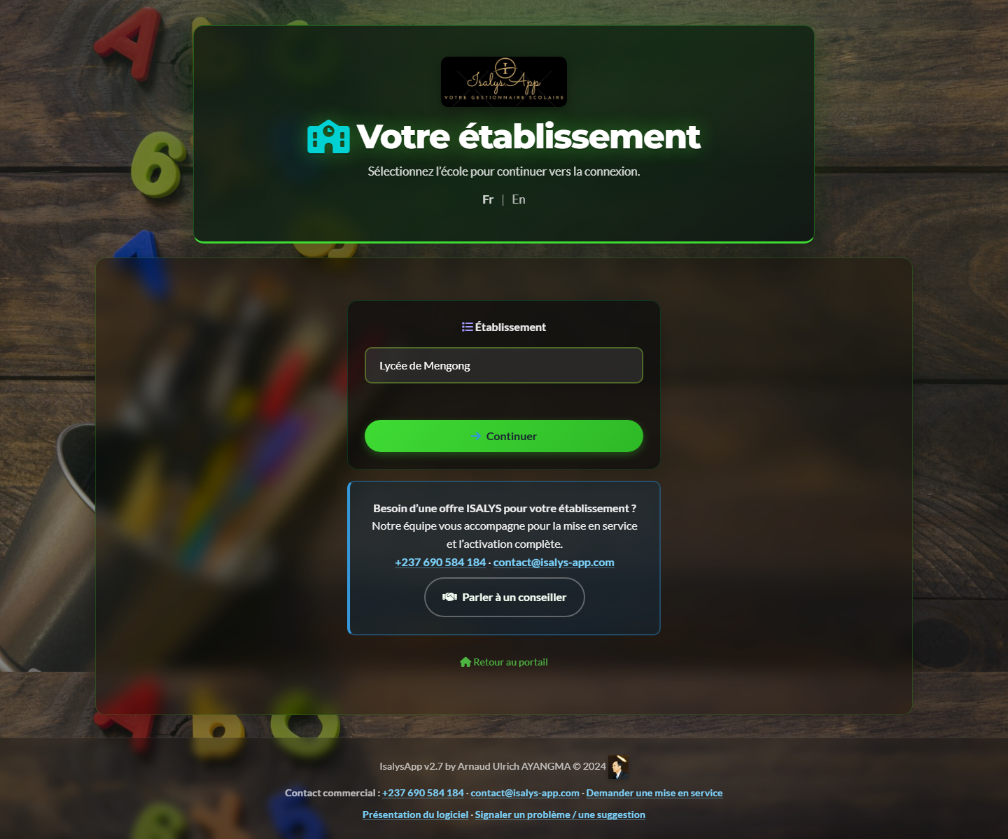 Sélection de l’établissement