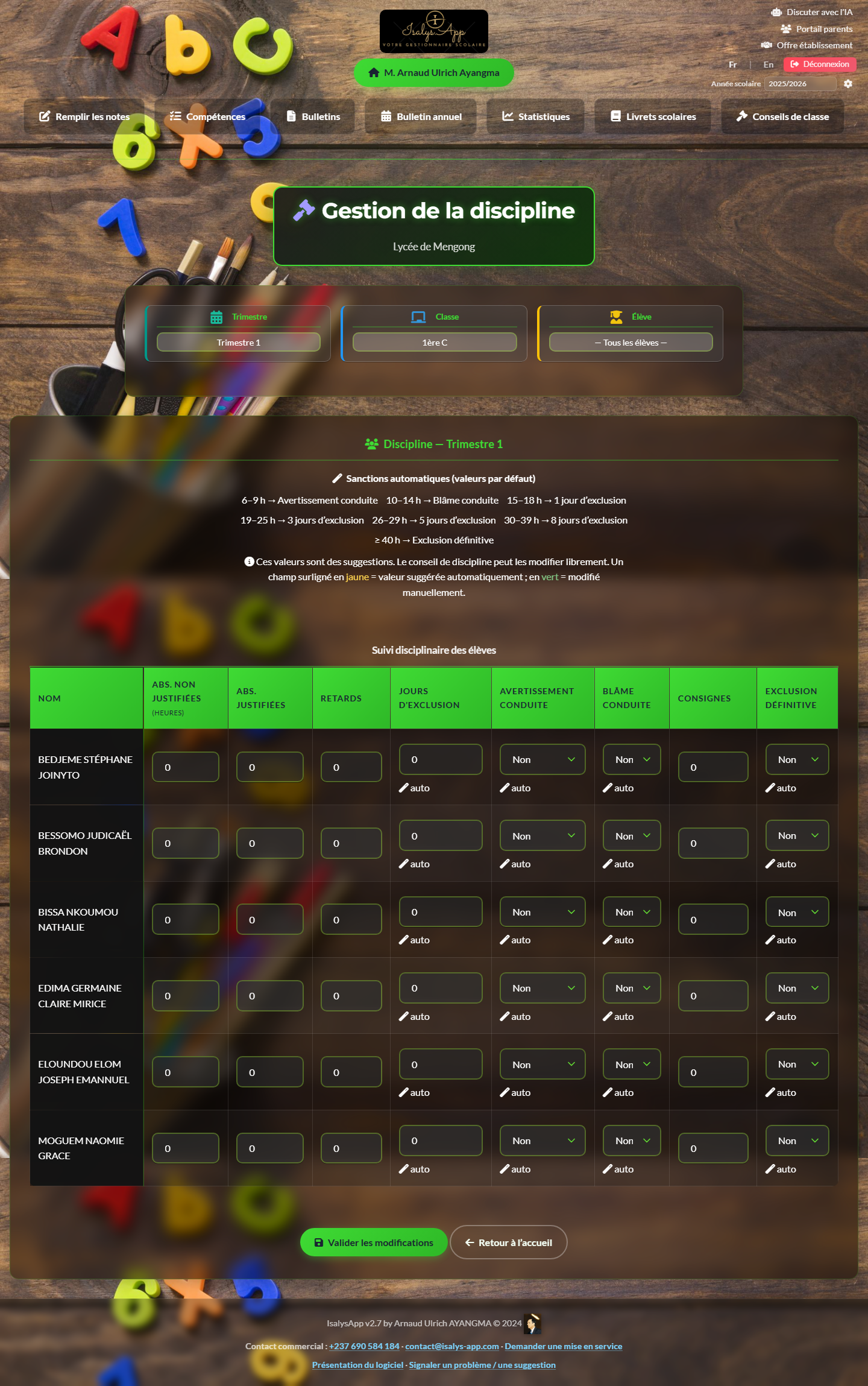 Gestion de la discipline