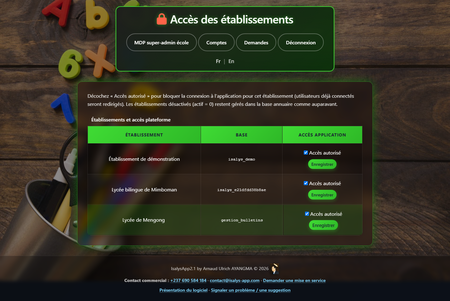 Gestion des établissements