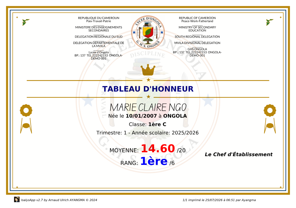 Exemple — tableau d’honneur
