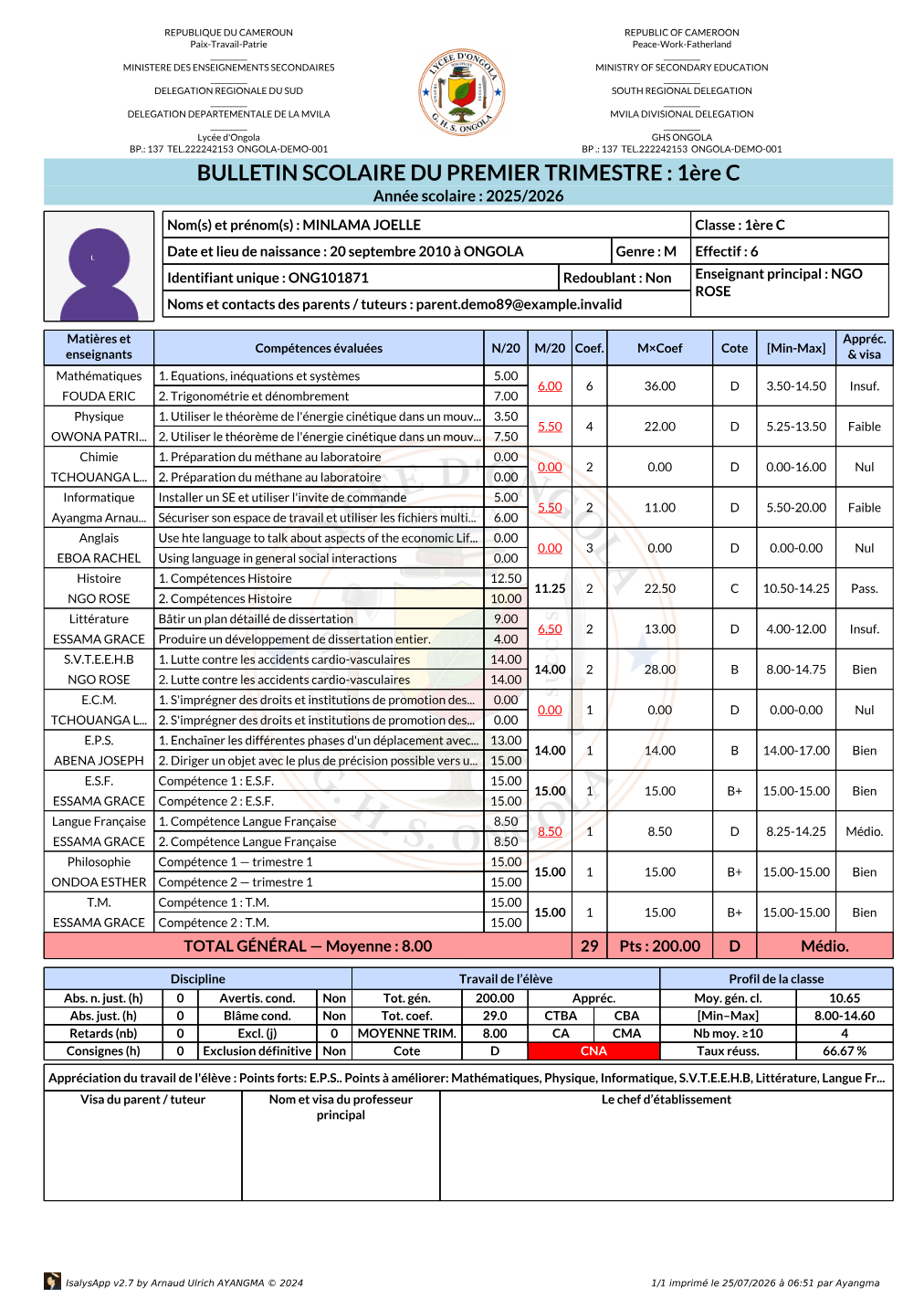 Exemple — bulletin non classé